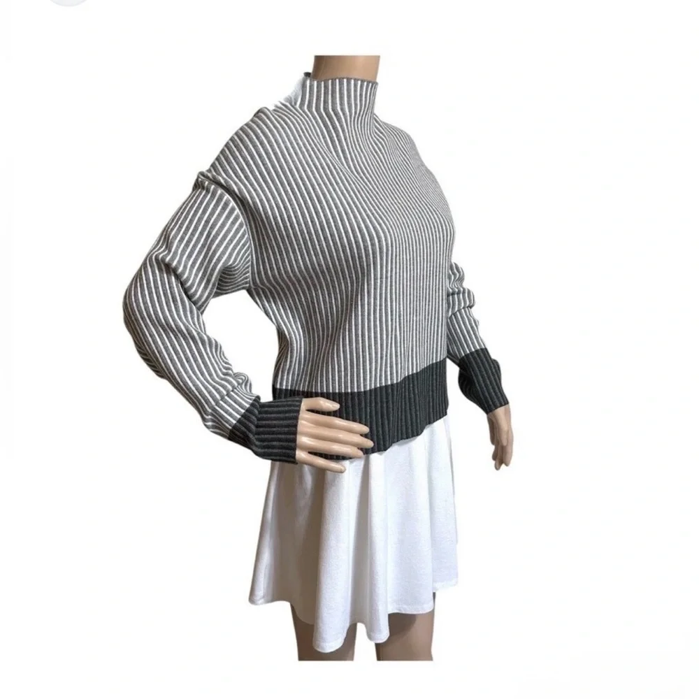 Tahari Black and Gray Striped Turtleneck Sweater - Picture 1 of 7